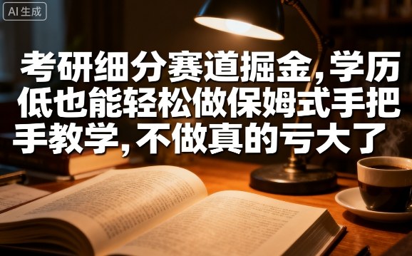 考研细分赛道掘金，日入1k+，学历低也能轻松做保姆式手把手教学，不做真的亏大了-财富区