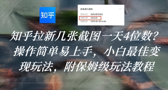 知乎拉新几张截图一天4位数？操作简单易上手，小白最佳变现玩法，附保姆级玩法教程-财富区