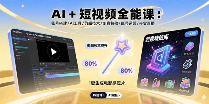 AI+短视频全能课：账号搭建/AI工具/剪辑技术/创意特效/账号运营/带货直播-财富区