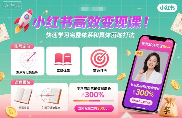 小红书高效变现课，快速学习小红书完整体系和具体落地打法-财富区