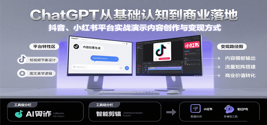 ChatGPT从基础认知到商业落地，实战演示抖音、小红书等平台的内容创作与变现-财富区