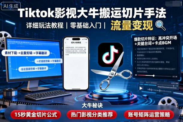 Tiktok影视大牛搬运切片手法，详细玩法教程-财富区