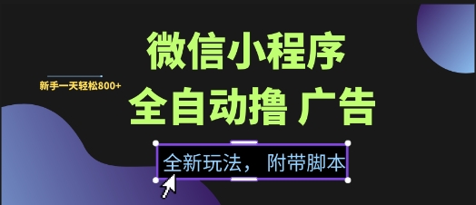 微信小程序全自动撸广告项目，彻底解决没流量的问题，新手一天8张+-财富区