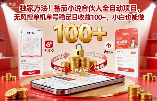 独家方法！番茄小说合伙人全自动挂G项目，无风控单机单号稳定日收益100+，小白也能做-财富区