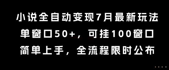 小说全自动变现7月玩法，单窗口50+，可挂100窗口，简单上手，全流程限时公布-财富区