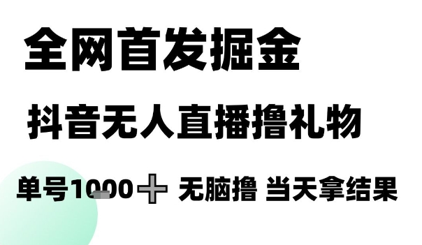 全网首发掘金抖音无人直播撸礼物，单号1k +无脑撸，当天拿结果-财富区