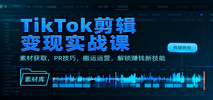 TikTok剪辑变现实战课：素材获取，PR技巧，搬运运营，解锁赚钱新技能-财富区