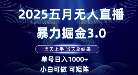 2025五月无人直播暴力掘金3.0，当天上手，当天拿结果，单号日入1k+小白可做可矩阵-财富区
