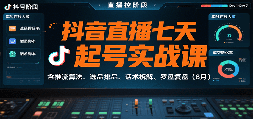 抖音直播七天起号实战课：含推流算法、选品排品、话术拆解、罗盘复盘（8月）-财富区