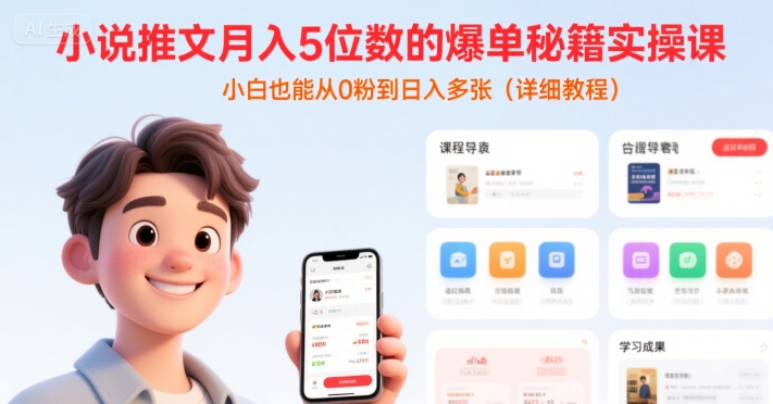 小说推文月入5位数的爆单秘籍实操课，，小白也能从0粉到日入多张(详细教程)-财富区