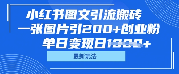 小红书图文引流搬砖，一张图片引200+创业粉，单日变现日数张-财富区