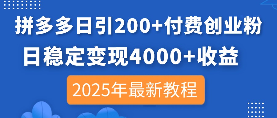 （14217期）拼多多日引200+付费创业粉，日稳定变现4000+收益，2025年最新教程-财富区