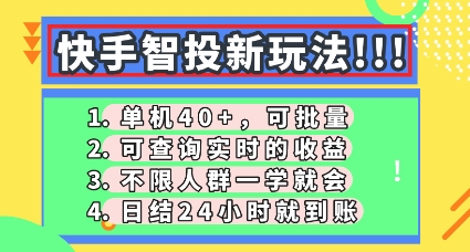快手智投新玩法，单机日入40+，可批量，可查询实时收益，零门槛【揭秘】-财富区