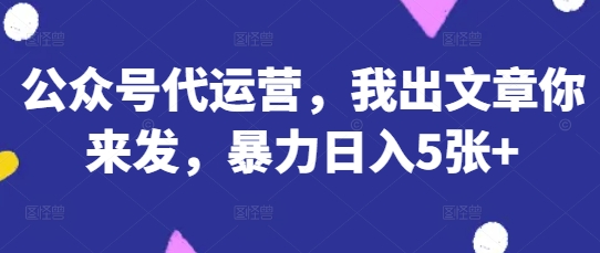 公众号代运营，我出文章你来发，暴力日入5张+【揭秘】-财富区