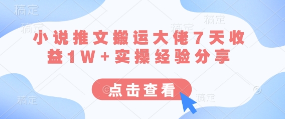 小说推文搬运大佬7天收益1W+实操经验分享-财富区