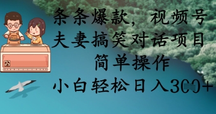 条条爆款，视频号夫妻搞笑对话项目，简单操作，小白轻松日入3张+-财富区
