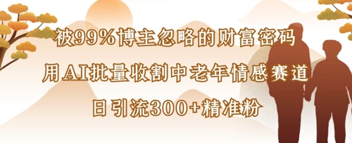 被99%博主忽略的财富密码：用AI批量收割中老年情感赛道，日引流300+精准粉-财富区