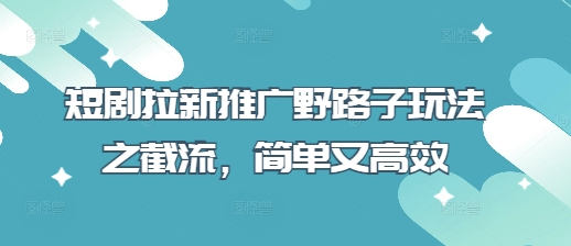 短剧拉新推广野路子玩法之截流，简单又高效-财富区