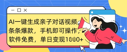 AI一键生成亲子对话视频，条条爆款，一部手机即可操作，单日变现数张-财富区